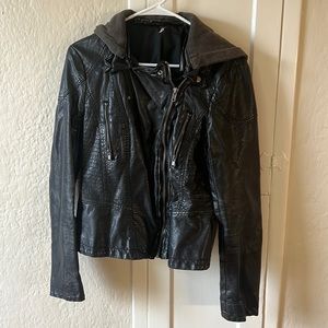 Free People Leather Jacket with removable hood